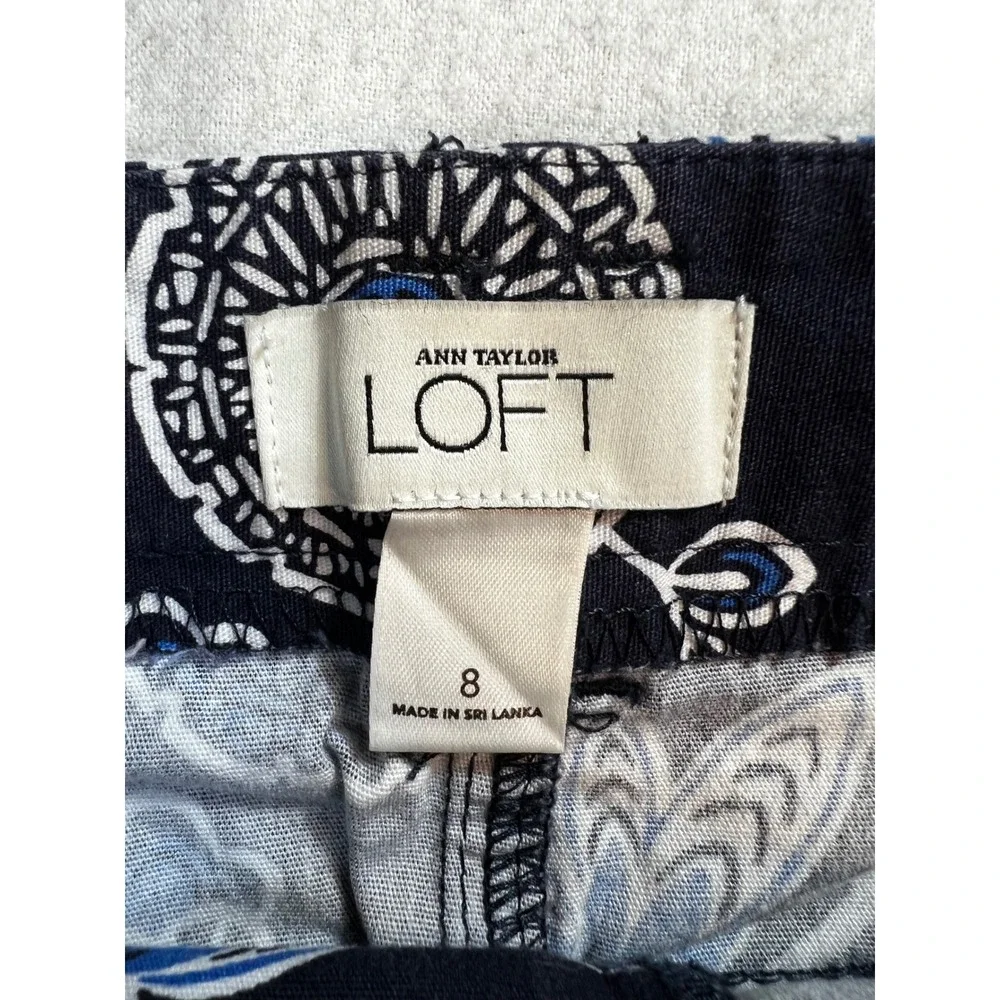 Ann Taylor LOFT‎ Navy Blue Floral Mini Skirt with Polka Dot Belt Size 8